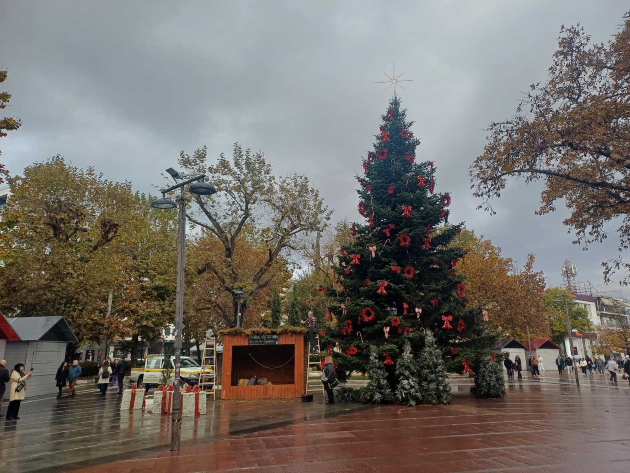 Ετοιμασίες στην κεντρική πλατεία της Λάρισας  για το άναμμα του δένδρου την Δευτέρα 1η Δεκεμβρίου (ΦΩΤΟ)