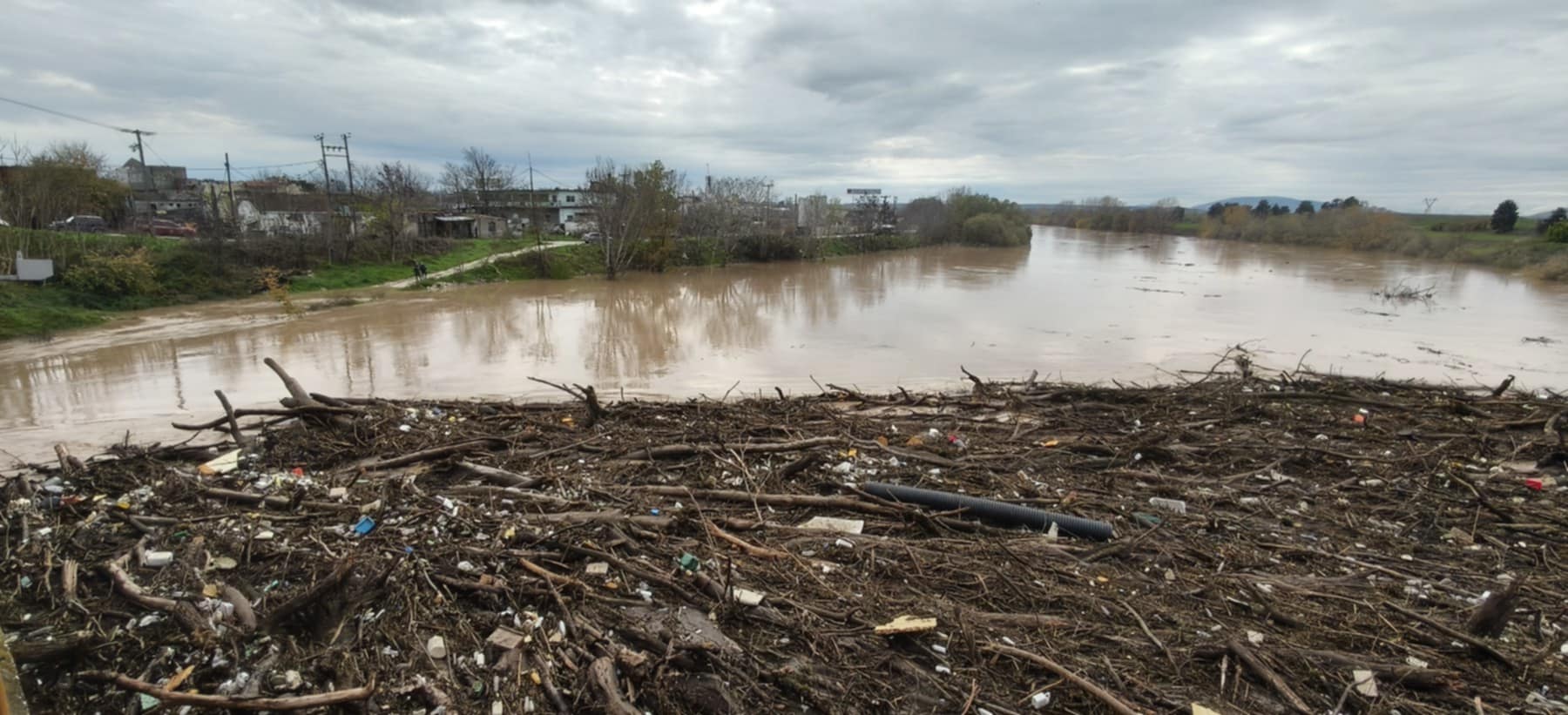 5,30 μέτρα η στάθμη του Πηνειού και...ανεβαίνει- κορμοί δέντρων και φερτά στη γέφυρα στο άλσος φράζουν τη ροή (ΦΩΤΟ+video)