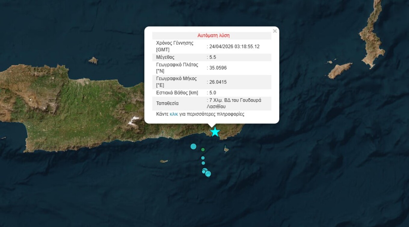 Ισχυρός σεισμός 5,7 Ρίχτερ ανοιχτά του Λασιθίου, έγινε αισθητός σε όλη την Κρήτη