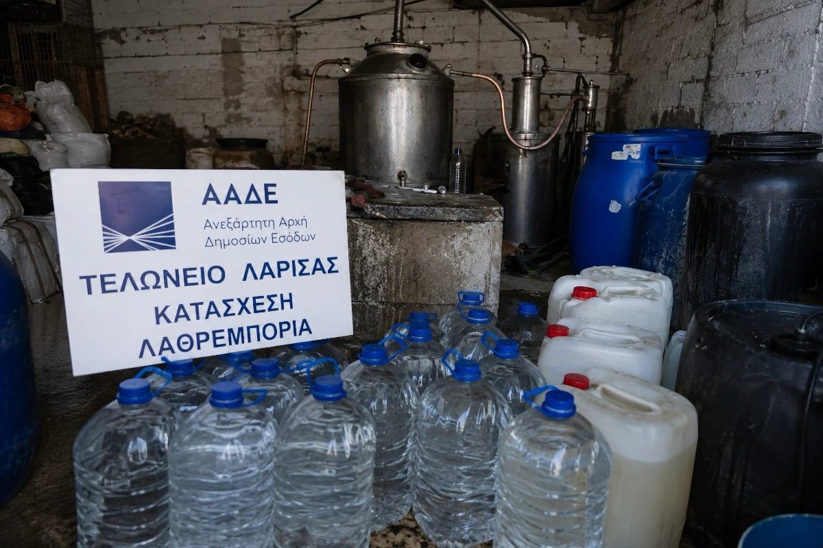 Ο έλεγχοςτης ΑΑΔΕ έφερε σφράγισμα εγκατάστασης στον Τύρναβο για παράνομο απόσταγμα