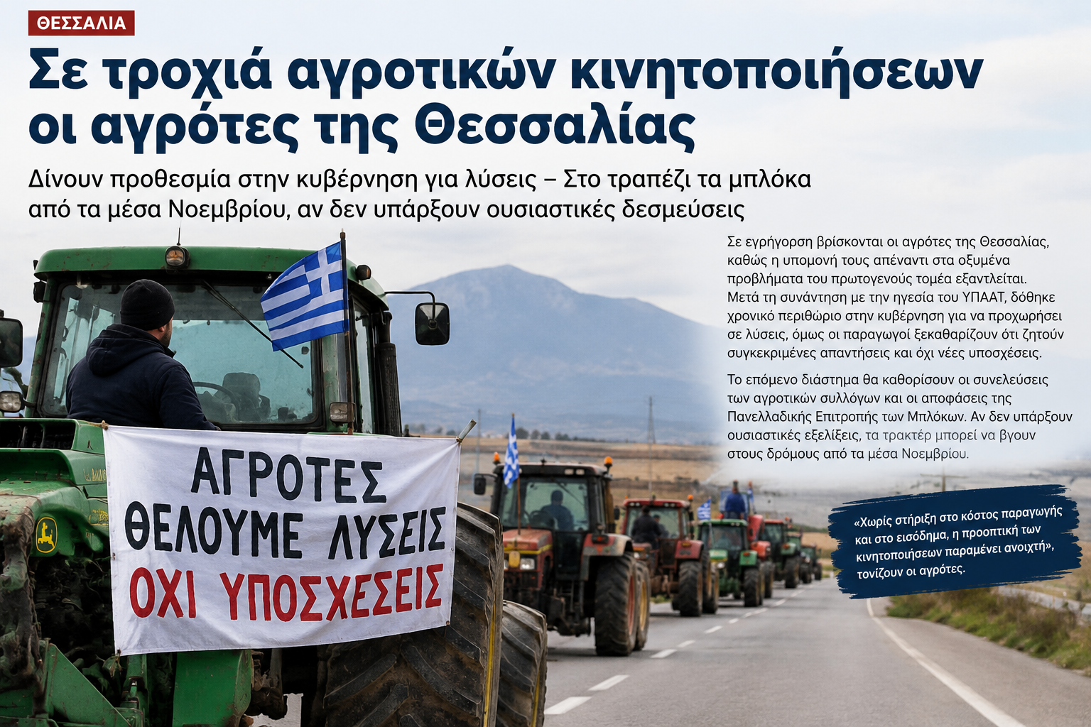 Αντίστροφη μέτρηση για δυναμικές κινητοποιήσεις από τους  αγρότες στη Θεσσαλία (video)