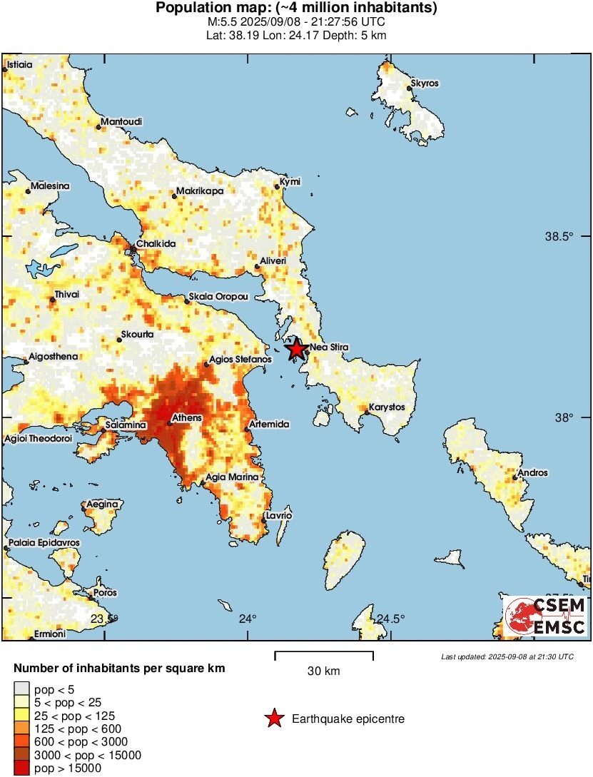 Ισχυρός σεισμός 5,5 ρίχτερ  στα Νέα Στύρα Εύβοιας ταρακούνησε την Αθήνα