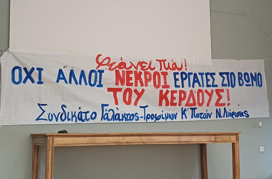 Απεργιακή συγκέντρωση των εργαζόμενων στον κλάδο Γάλακτος, Τροφίμων Ποτών στη Λάρισα (ΦΩΤΟ)
