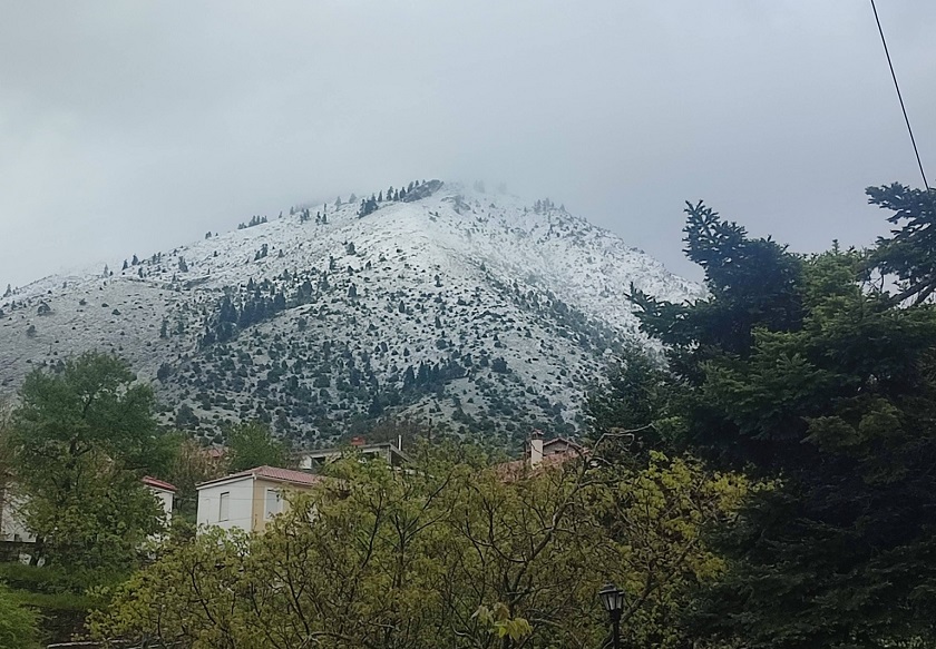 Νέα ελαφρά χινόπτωση στον Κίσσαβο με το χιόνι να φτάνει στις παρυφές της Σπηλιάς (ΦΩΤΟ)